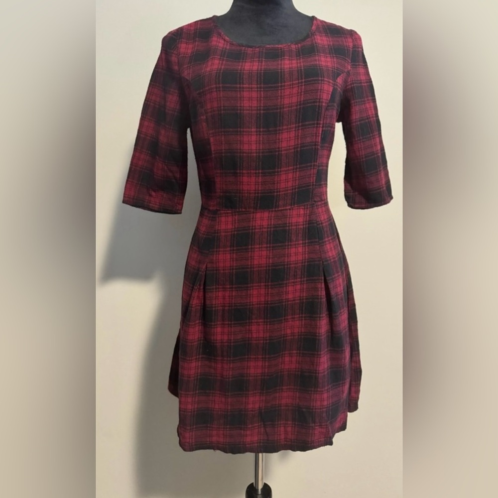 Euc Hyssop Vintage Red And Black Plaid Zip Up Dress Size Medium